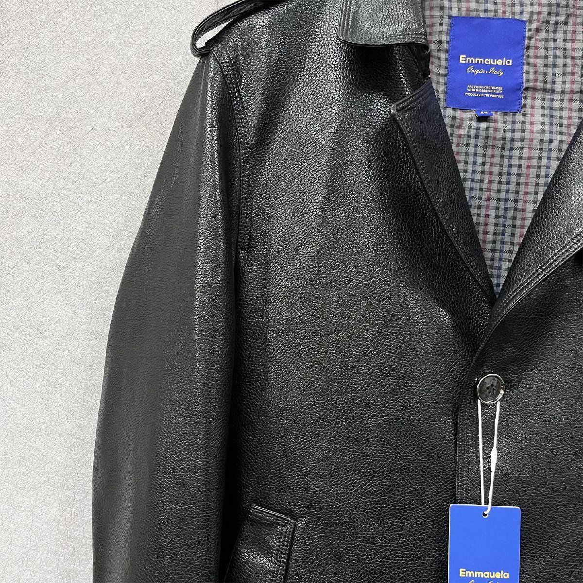 高級・レザージャケット 定価17万◆Emmauela・イタリア・ミラノ発◆上質羊革 本革 革ジャン ライダース トレンチコート カッコイイ M/46_画像7