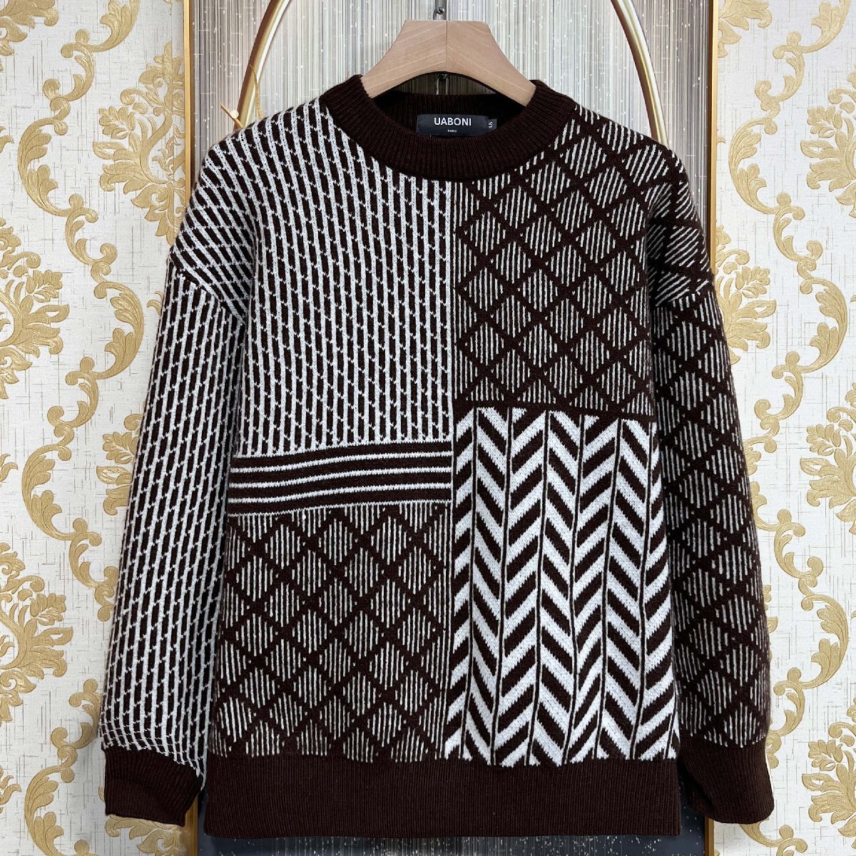 EU製＆定価4万◆UABONI*ユアボニ*セーター*ユアボニ*パリ発◆ウール混 ソフト パッチワーク 幾何学模様 トップス トレーナー カジュアル L_画像1