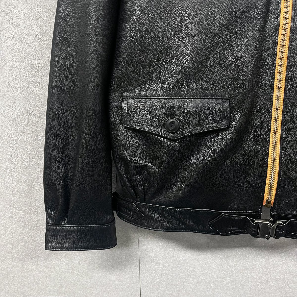 高級・レザージャケット 定価12万◆Emmauela・イタリア・ミラノ発◆牛革 レザー 柔らか 光沢 アウター ライダース 革ジャン バイク M/46_画像7
