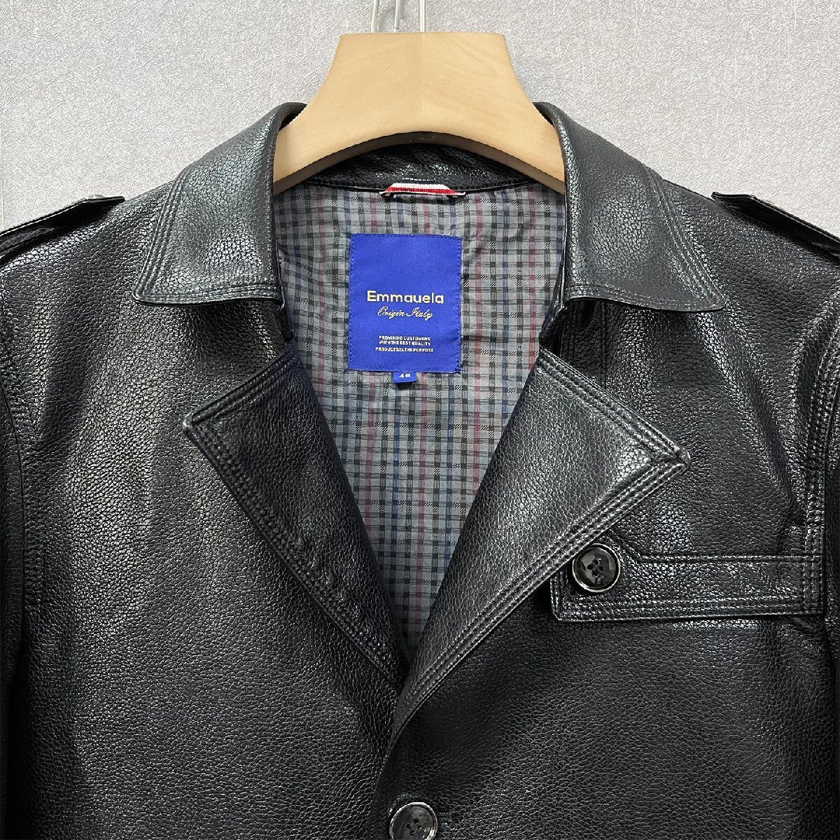 高級・レザージャケット 定価17万◆Emmauela・イタリア・ミラノ発◆上質羊革 本革 革ジャン ライダース トレンチコート カッコイイ M/46_画像6