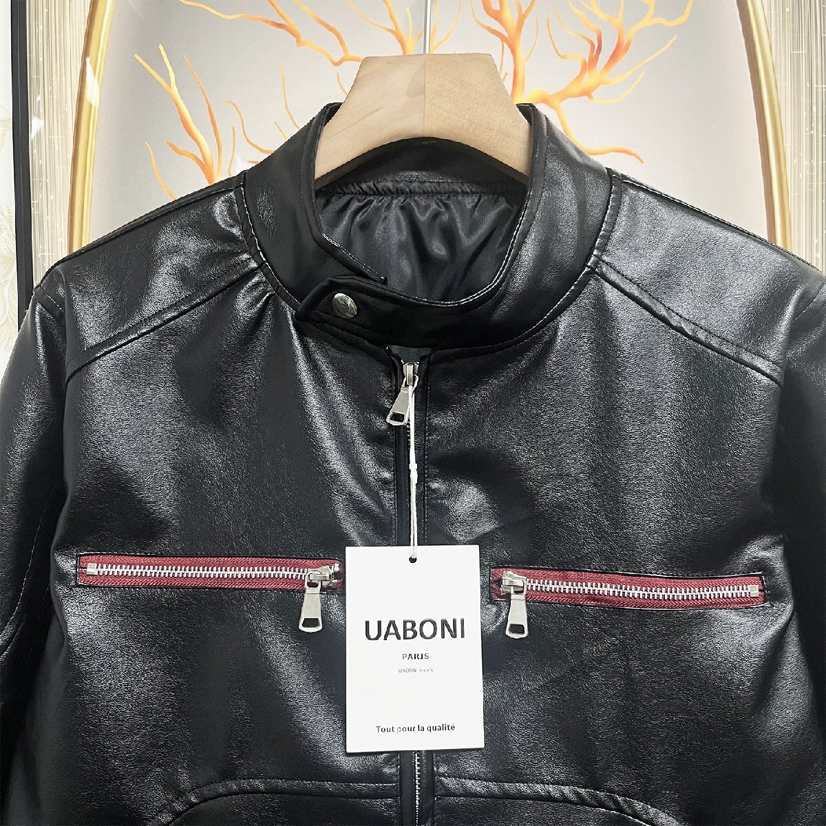 個性EU製＆定価12万◆UABONI*ユアボニ*レザージャケット*フランス*パリ発◆防水 PUレザー アメカジ ライダース カッコイイ バイク M/46_画像4
