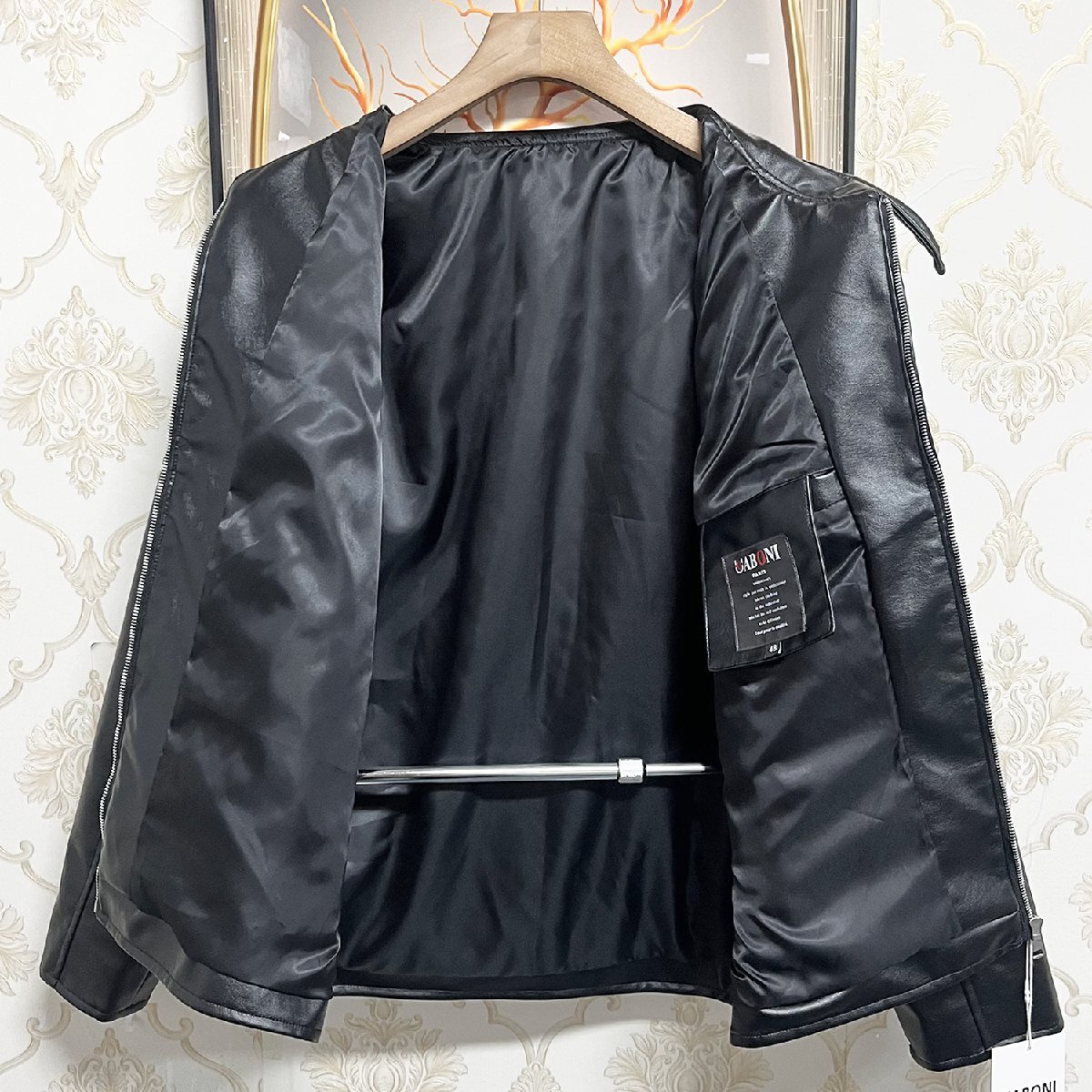 個性EU製＆定価12万◆UABONI*ユアボニ*レザージャケット*フランス*パリ発◆防水 PUレザー アメカジ ライダース カッコイイ バイク M/46_画像3