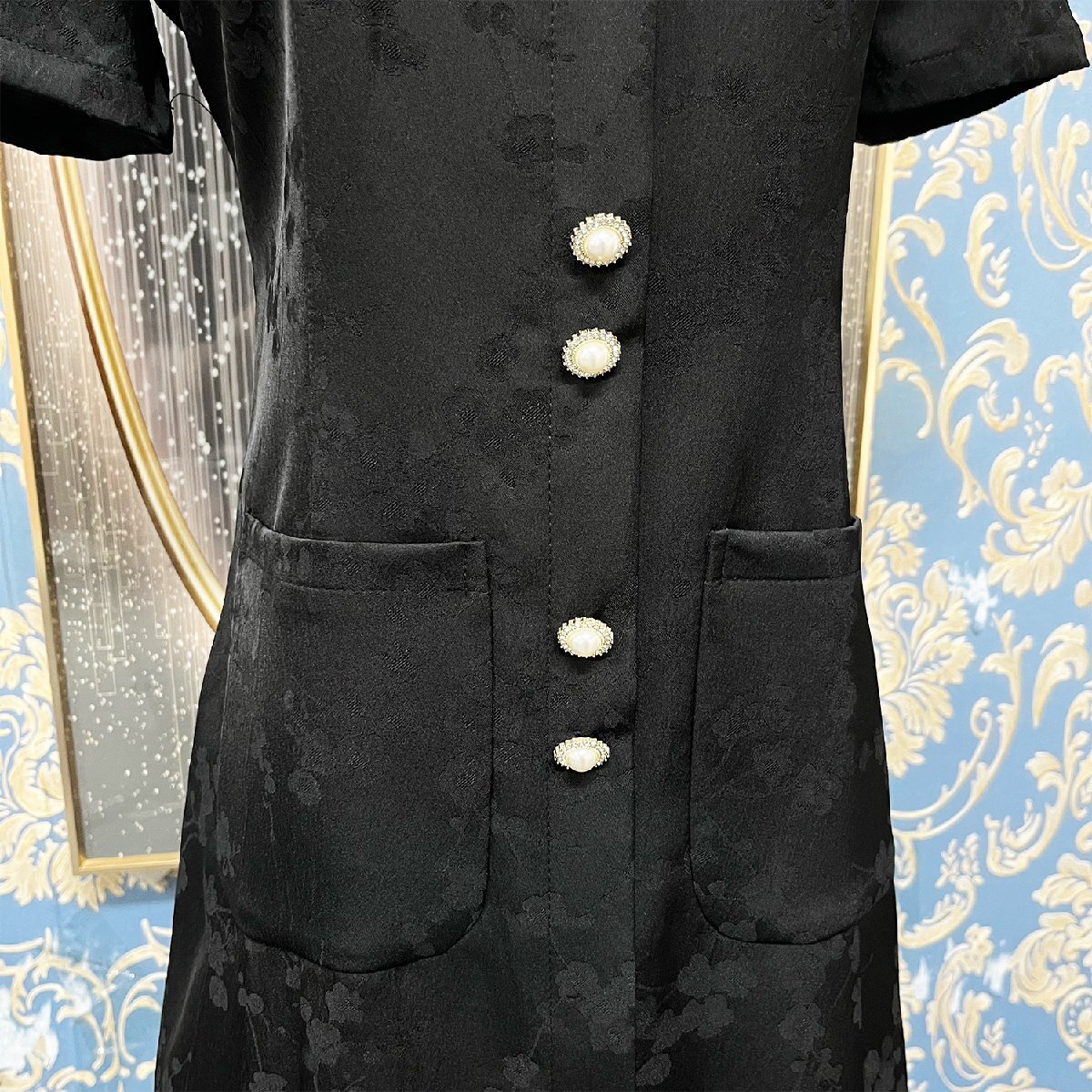 定価5万★christian milada・ミラノ発・ワンピース★シルク混 絶賛 滑らか 花柄 エレガント 半袖 ドレス 膝丈 デート レディース OL 通勤 S_画像5