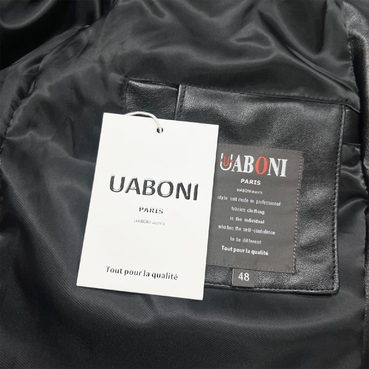 個性EU製＆定価12万◆UABONI*ユアボニ*レザージャケット*フランス*パリ発◆防水 PUレザー アメカジ ライダース カッコイイ バイク M/46_画像10