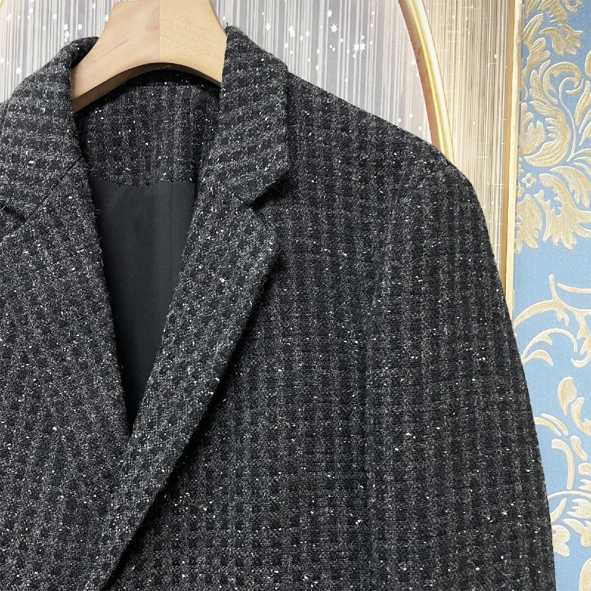 定価6万★christian milada・ミラノ発・テーラードジャケット★高級ウール混 ソフト 保温 快適 洗練 チェック柄 シック ビジネス 通勤 L/48_画像6