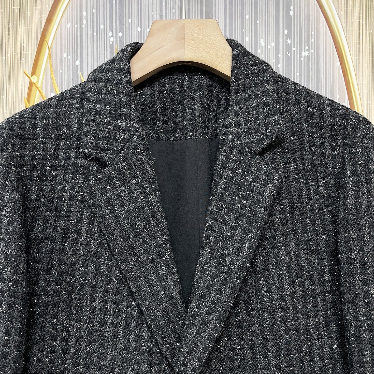 定価6万★christian milada・ミラノ発・テーラードジャケット★高級ウール混 ソフト 保温 快適 洗練 チェック柄 シック ビジネス 通勤 L/48_画像4