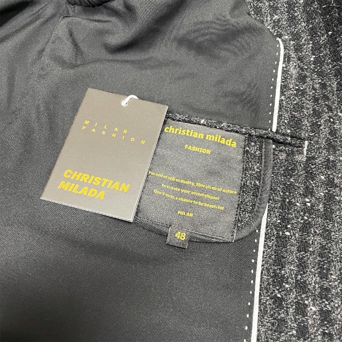 定価6万★christian milada・ミラノ発・テーラードジャケット★高級ウール混 ソフト 保温 快適 洗練 チェック柄 シック ビジネス 通勤 L/48_画像10