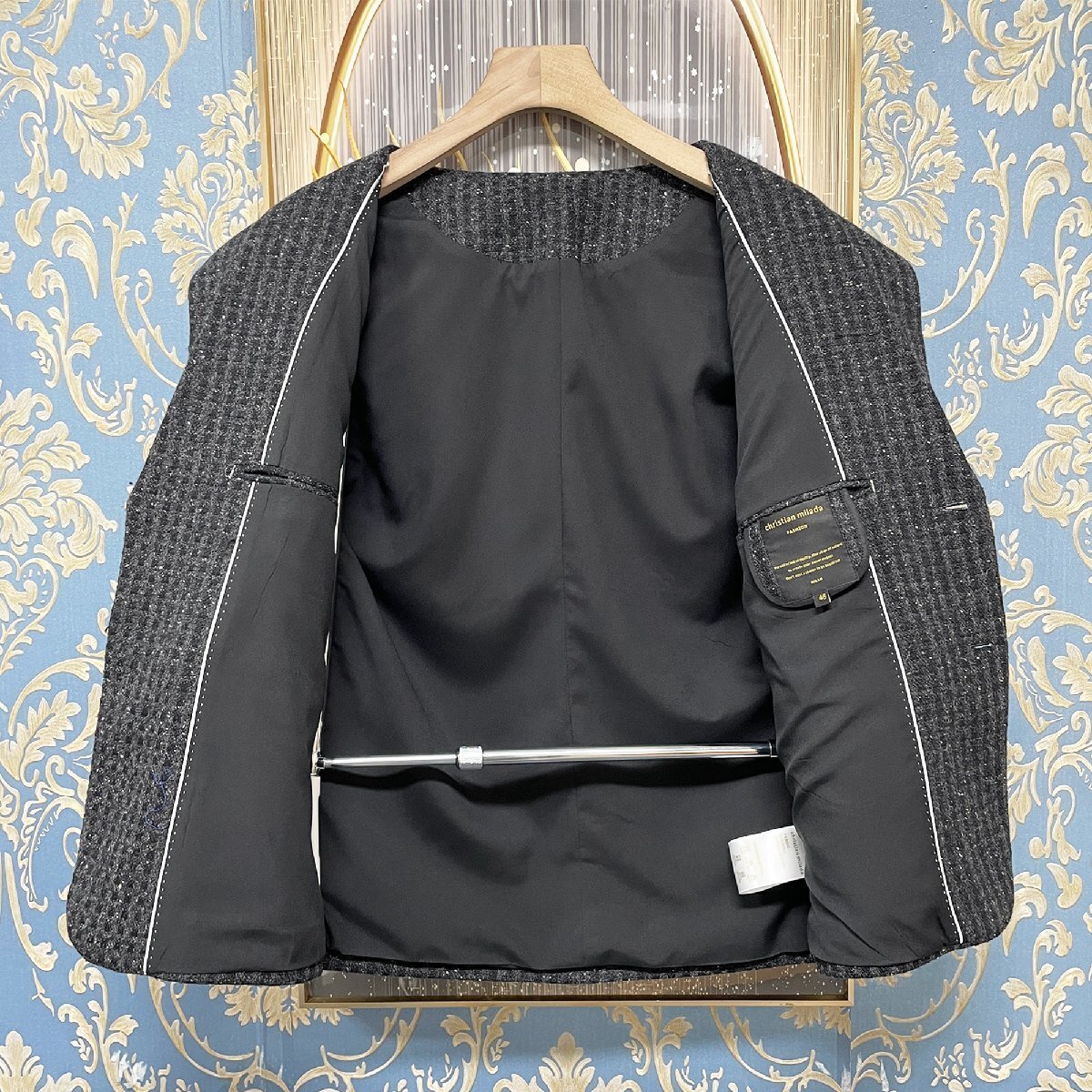 定価6万★christian milada・ミラノ発・テーラードジャケット★高級ウール混 ソフト 保温 快適 洗練 チェック柄 シック ビジネス 通勤 L/48_画像2