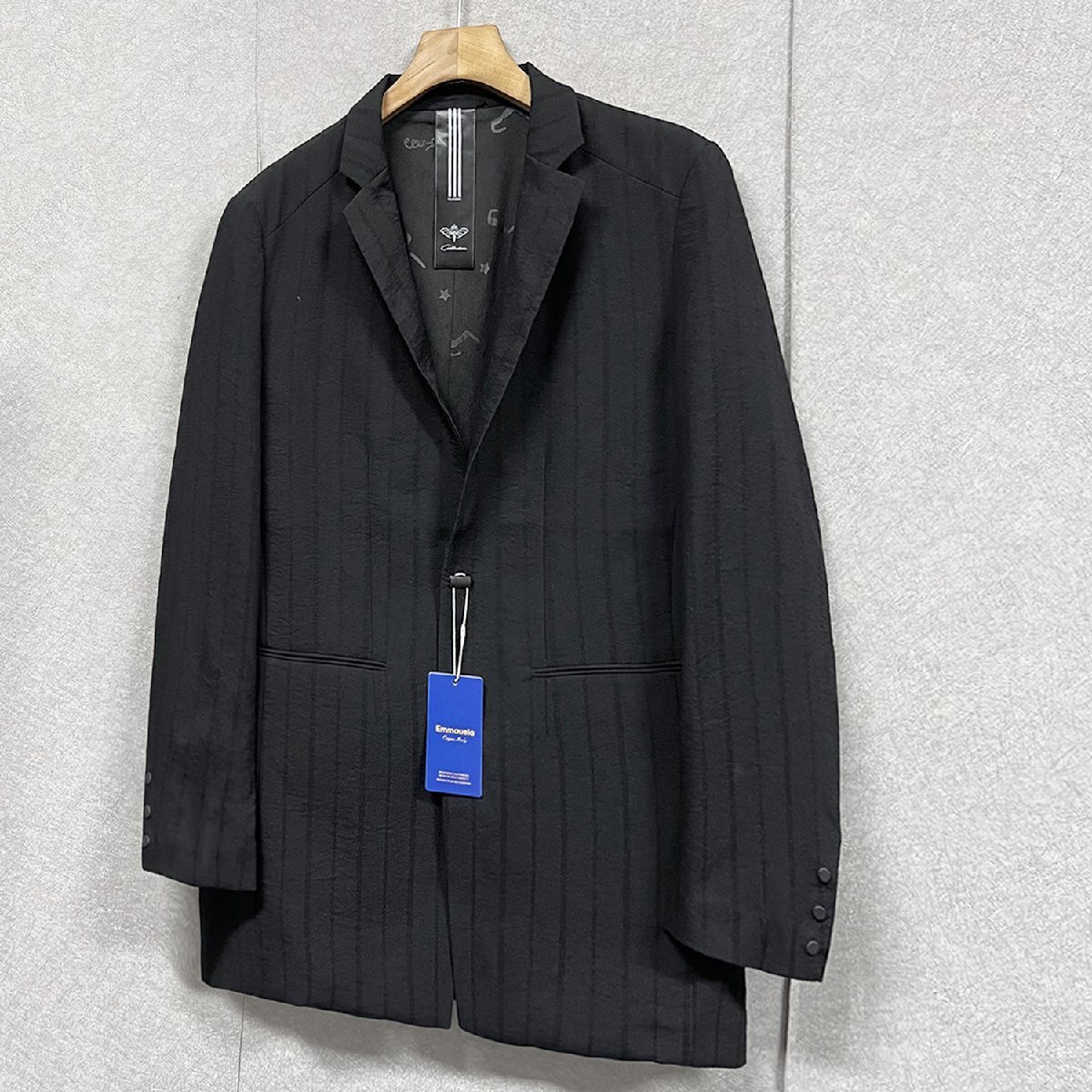 上品・テーラードジャケット 定価6万◆Emmauela・イタリア・ミラノ発◆上質 快適 ストライプ柄 スリム フォーマル スーツ メンズ L/48_画像8