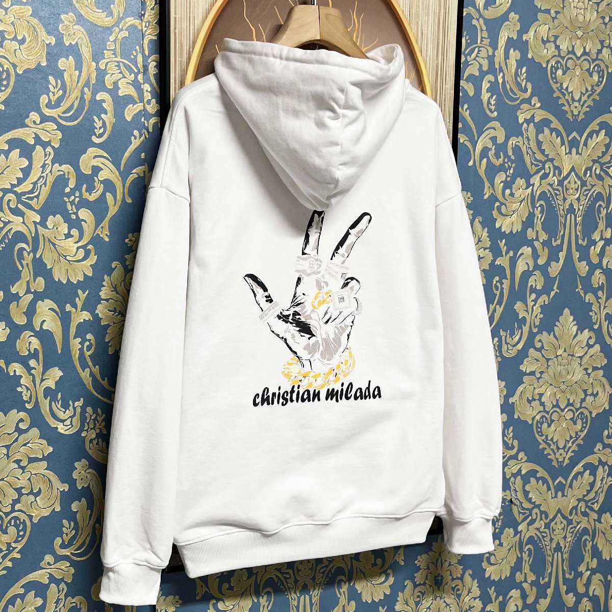 定価4万★christian milada・ミラノ発・パーカー★綿100％ 個性 柔らか 保温 プリント ゆったり スウェット 長袖 カジュアル 春秋 XL/50_画像9