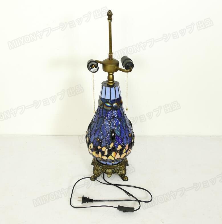 美品★青いトンボ ステンドランプ ステンドグラス アンティーク 花柄 レトロな雰囲気がおしゃれ lhw127_画像6