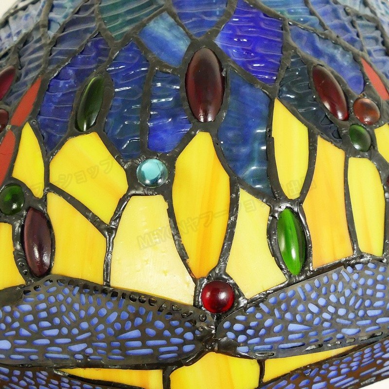 美品★青いトンボ ステンドランプ ステンドグラス アンティーク 花柄 レトロな雰囲気がおしゃれ lhw127_画像5