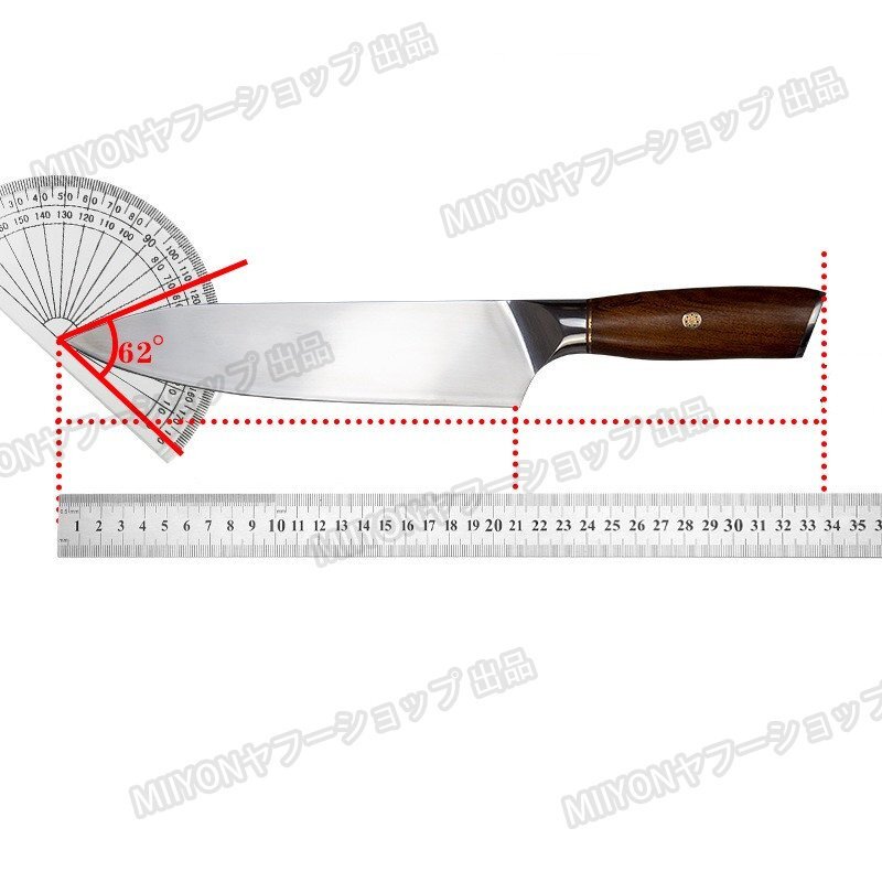 M390 刺身包丁 ダマスカス牛刀 牛刀包丁 75層鋼乱波紋ダマスカス包丁 全長337mm 刃渡り210mm 万能包丁 タガヤサンハンドル 高級 lhw090_画像7