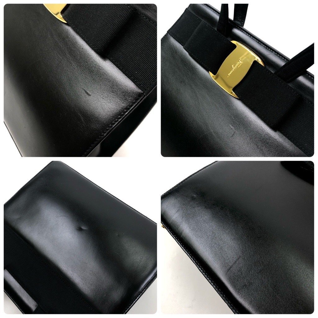  хорошая вещь Salvatore Ferragamo Ferragamo vala2WAY сумка ручная сумочка сумка на плечо машина f кожа лента чёрный / Gold металлические принадлежности максимальное снижение нет 