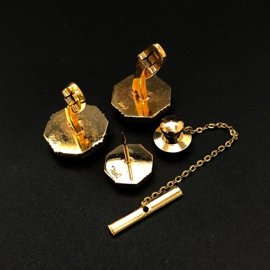 Christian Dior Christian Dior YVES SAINT LAURENT Yves Saint-Laurent запонки булавка для галстука 6 позиций комплект Gold серебряный коробка максимальное снижение нет 