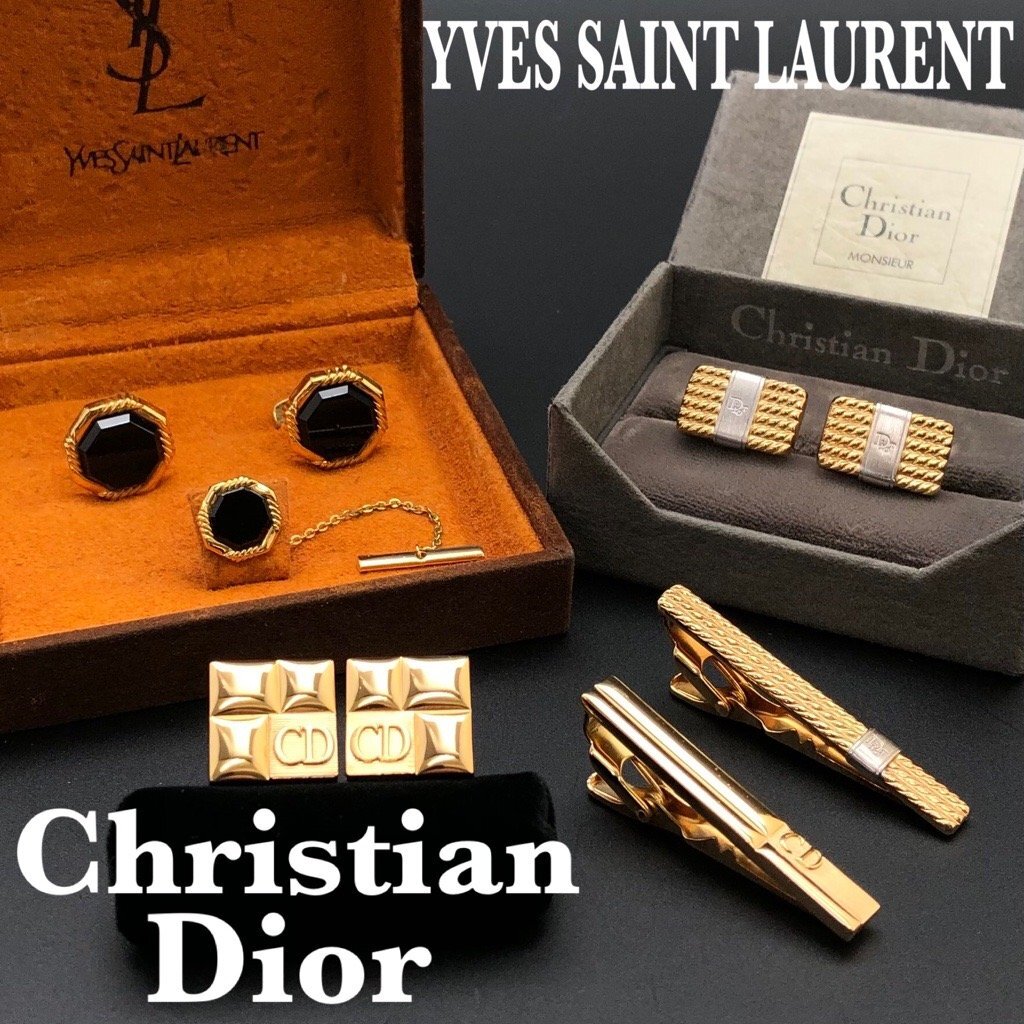 Christian Dior Christian Dior YVES SAINT LAURENT Yves Saint-Laurent запонки булавка для галстука 6 позиций комплект Gold серебряный коробка максимальное снижение нет 