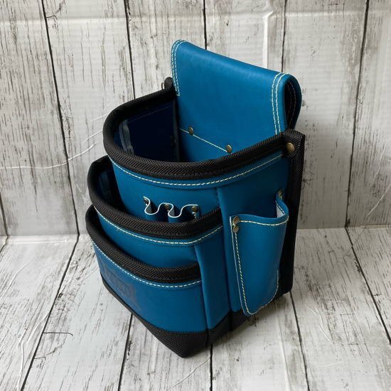 新品 ニックス 最高級グローブ革 3段腰袋 青革 バリスティックナイロン補強仕上 KGBL-301DD KNICKS_画像3