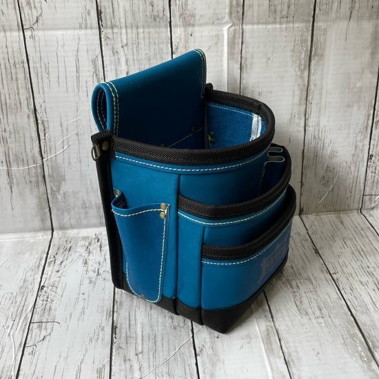 新品 ニックス 最高級グローブ革 3段腰袋 青革 バリスティックナイロン補強仕上 KGBL-301DD KNICKS_画像2