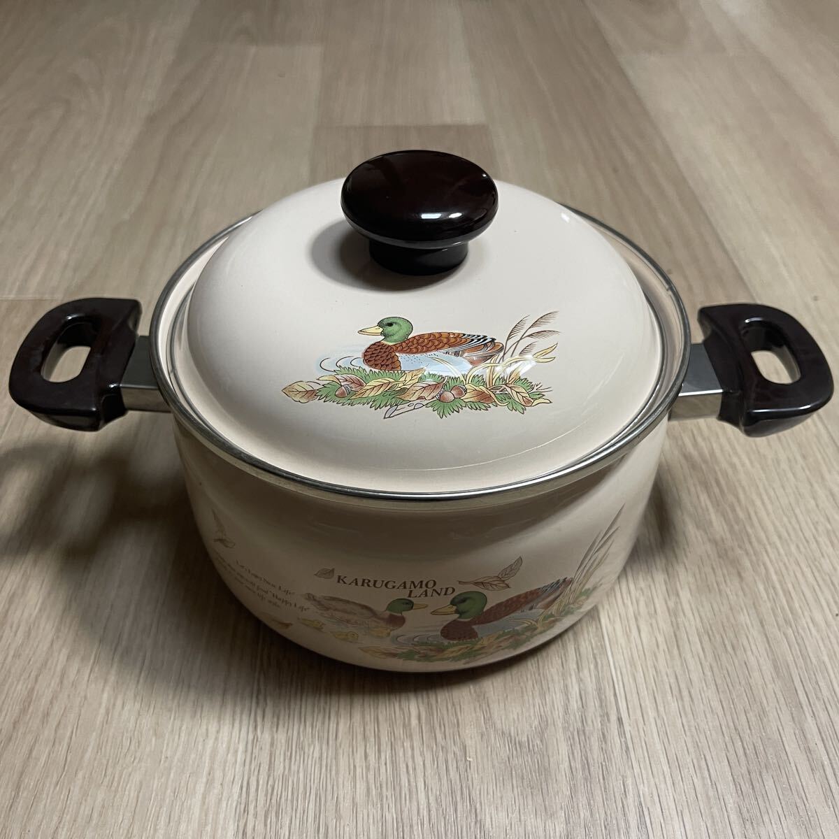  не использовался товар Showa Retro Fuji эмаль обе рука сигнал low кастрюля * с одной стороны сигнал low кастрюля комплект 