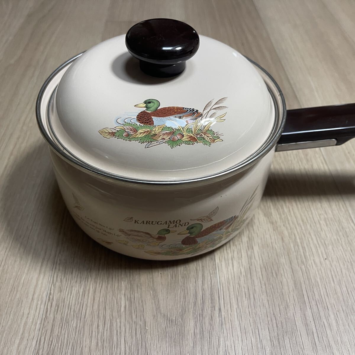  не использовался товар Showa Retro Fuji эмаль обе рука сигнал low кастрюля * с одной стороны сигнал low кастрюля комплект 