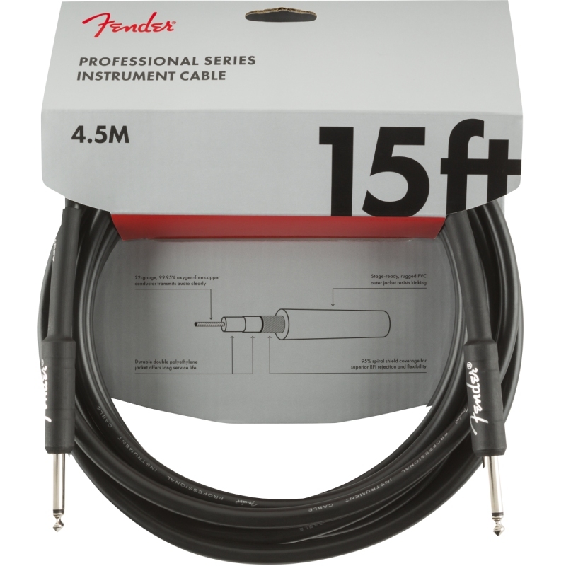 Fender Professional Cables, Straight/Straight, 15', Black（約4.5m）ギター・ベースケーブル〈フェンダー〉_画像1