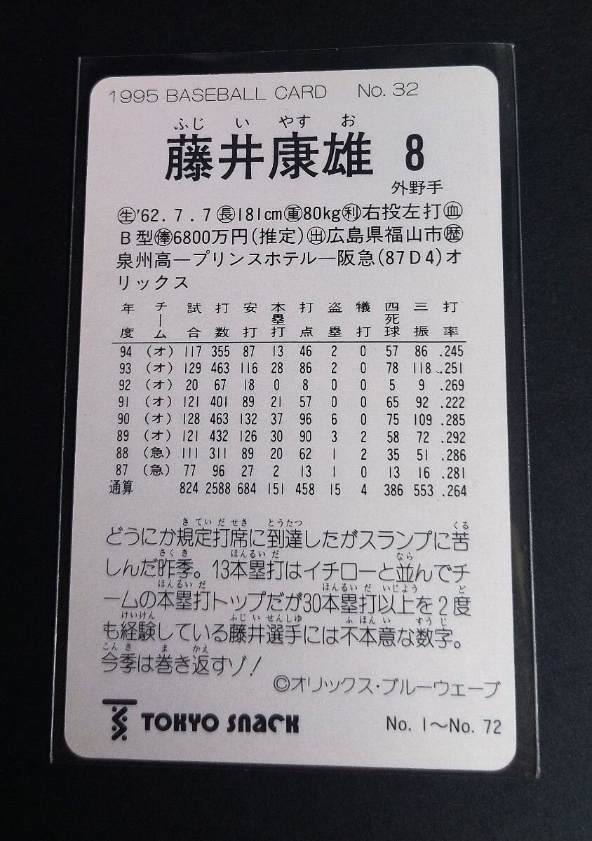 1995年カルビー 藤井康雄(オリックス)No,32。 _画像2