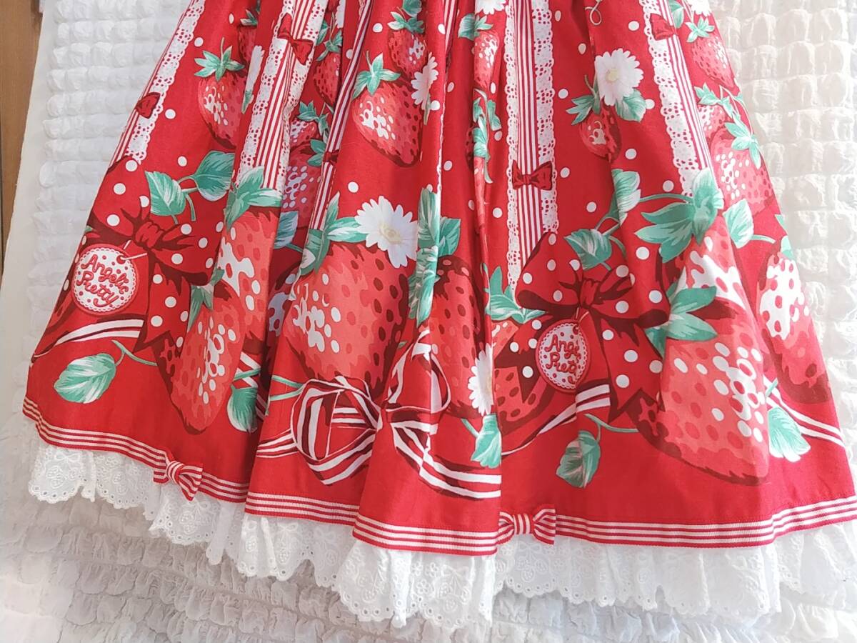 Angelic Pretty■摘みたていちごジャンパースカートSet アカ赤■JSKリボンカチューシャセットロリータロリィタ苺イチゴドットストライプ_画像3
