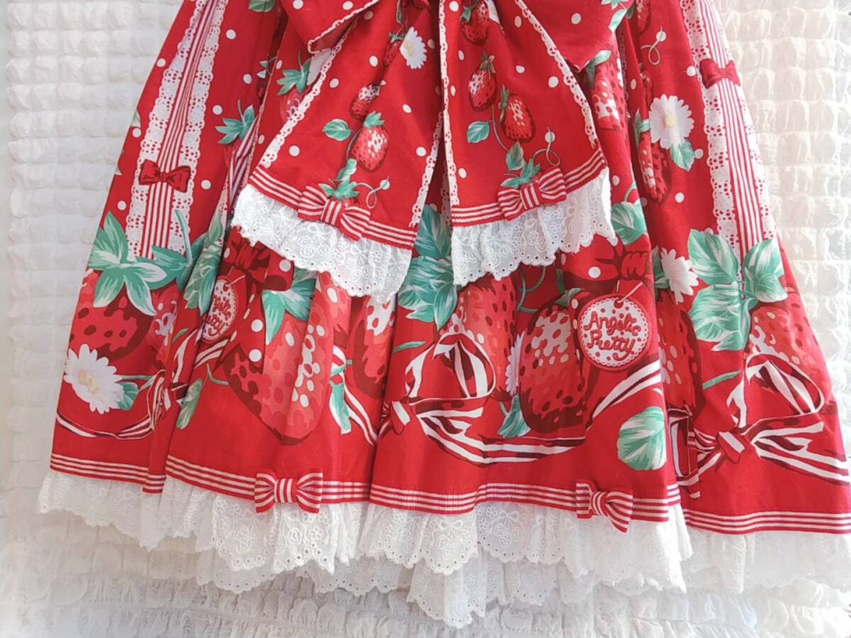 Angelic Pretty■摘みたていちごジャンパースカートSet アカ赤■JSKリボンカチューシャセットロリータロリィタ苺イチゴドットストライプ_画像6