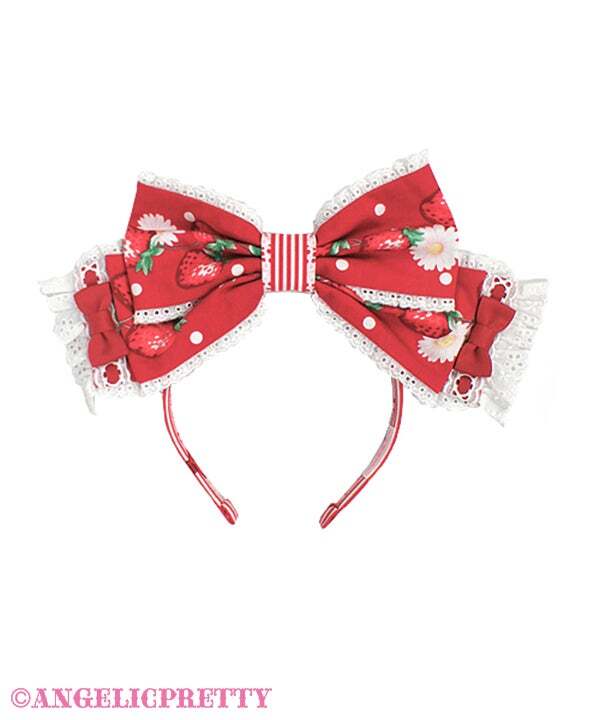 Angelic Pretty■摘みたていちごジャンパースカートSet アカ赤■JSKリボンカチューシャセットロリータロリィタ苺イチゴドットストライプ_画像9