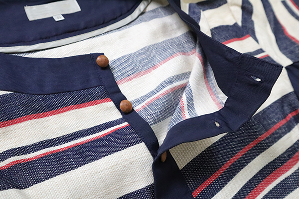A(LeFRUDE)E ◆ マルチボーダー ヘンリーネック 半袖カットソー ネイビー×アイボリー S リネンブレンド Tシャツ アレフルード ◆QV11_画像4