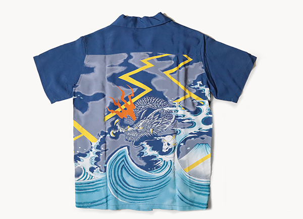 SKULL JEANS ◆ 半袖アロハシャツ ブルー 36サイズ 龍 レーヨン オープンカラー スカルジーンズ ◆QV11_画像2