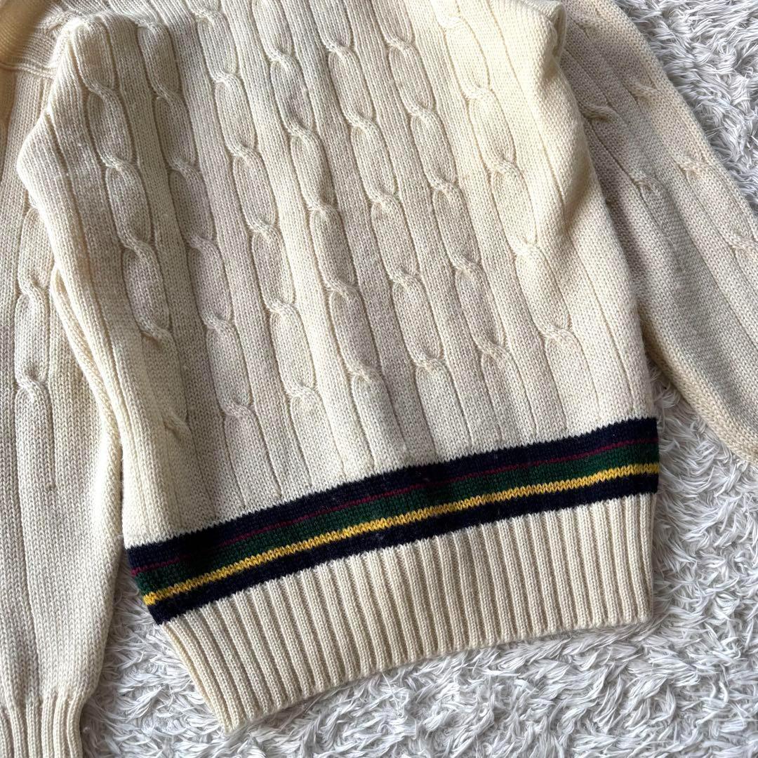 Lサイズ/ヴァージンウール ●Polo By Ralph Lauren ポロバイ ラルフローレン チルデン Vネック ケーブルニット セーター ベージュ 肉厚_画像7