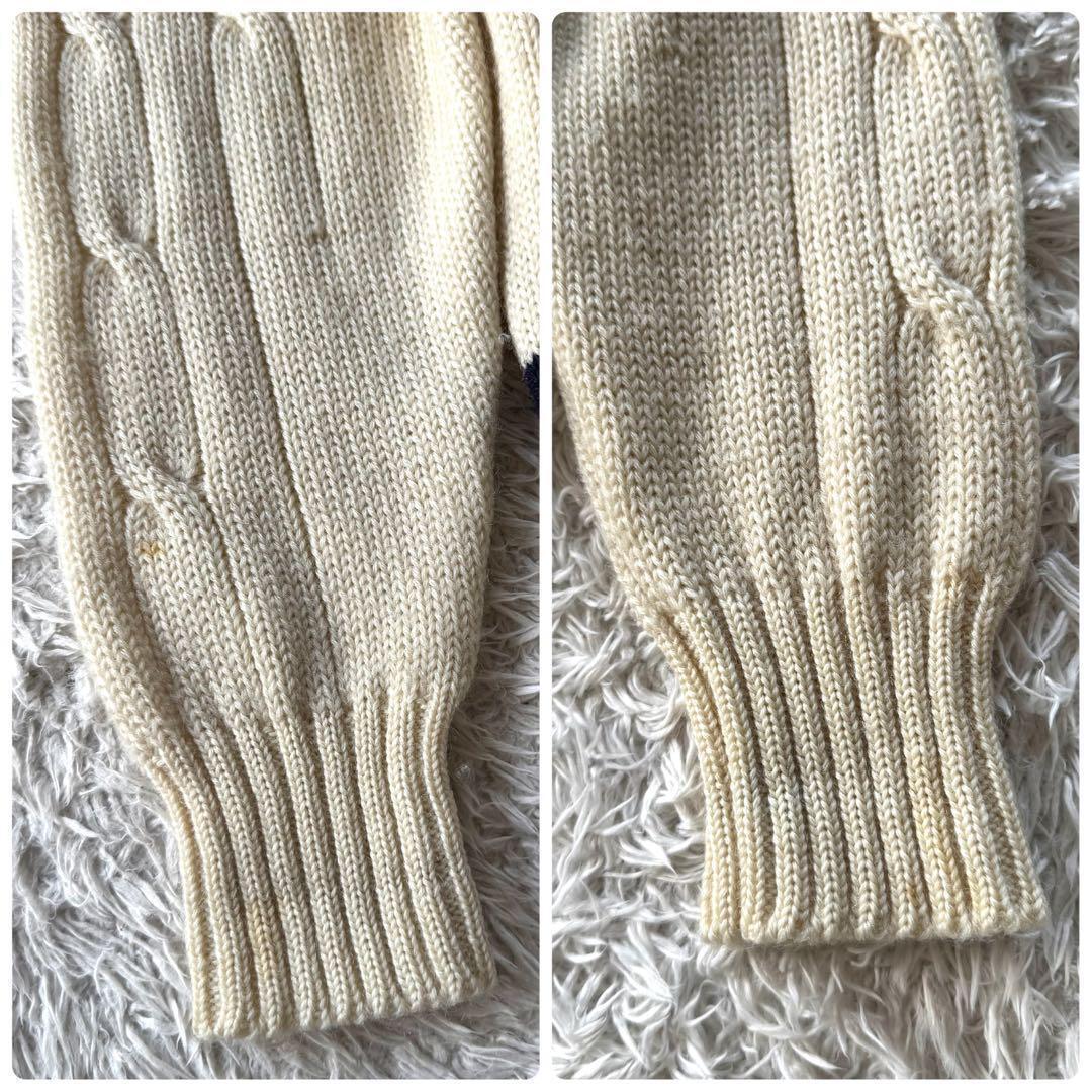 Lサイズ/ヴァージンウール ●Polo By Ralph Lauren ポロバイ ラルフローレン チルデン Vネック ケーブルニット セーター ベージュ 肉厚_画像8