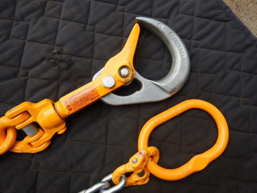 即決税0円中古程度上象印バールセッターBRC-032 敷鉄板吊り具チェーンスリング付 全長1200mm 荷重3,2t ロッキングスイベルフックBR032_画像2