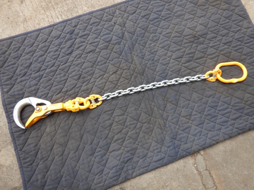 即決税0円中古程度上象印バールセッターBRC-032 敷鉄板吊り具チェーンスリング付 全長1200mm 荷重3,2t ロッキングスイベルフックBR032_画像1