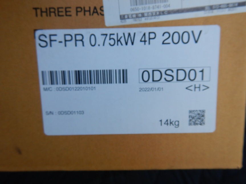 即決税0円未使用品三菱三相モートルSF-PR 0.75kw 4P 200V 三相モーター1馬力 2022年_画像2