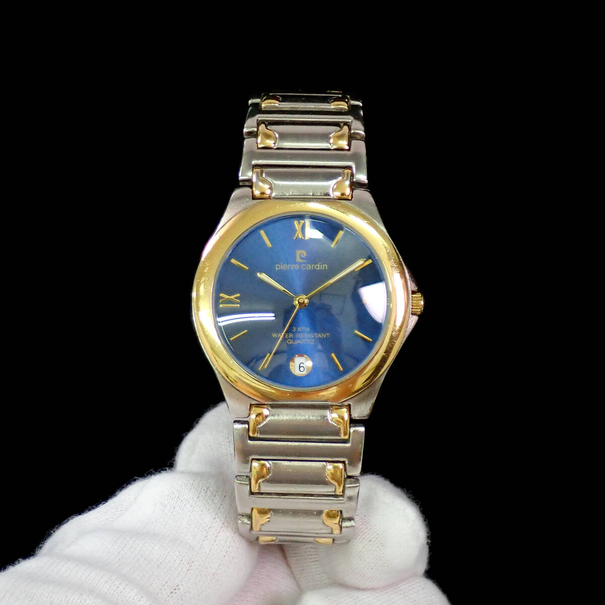 ピエール・カルダン デイト ペア ブルースチール文字盤 点検動作品 pierre cardin_画像2