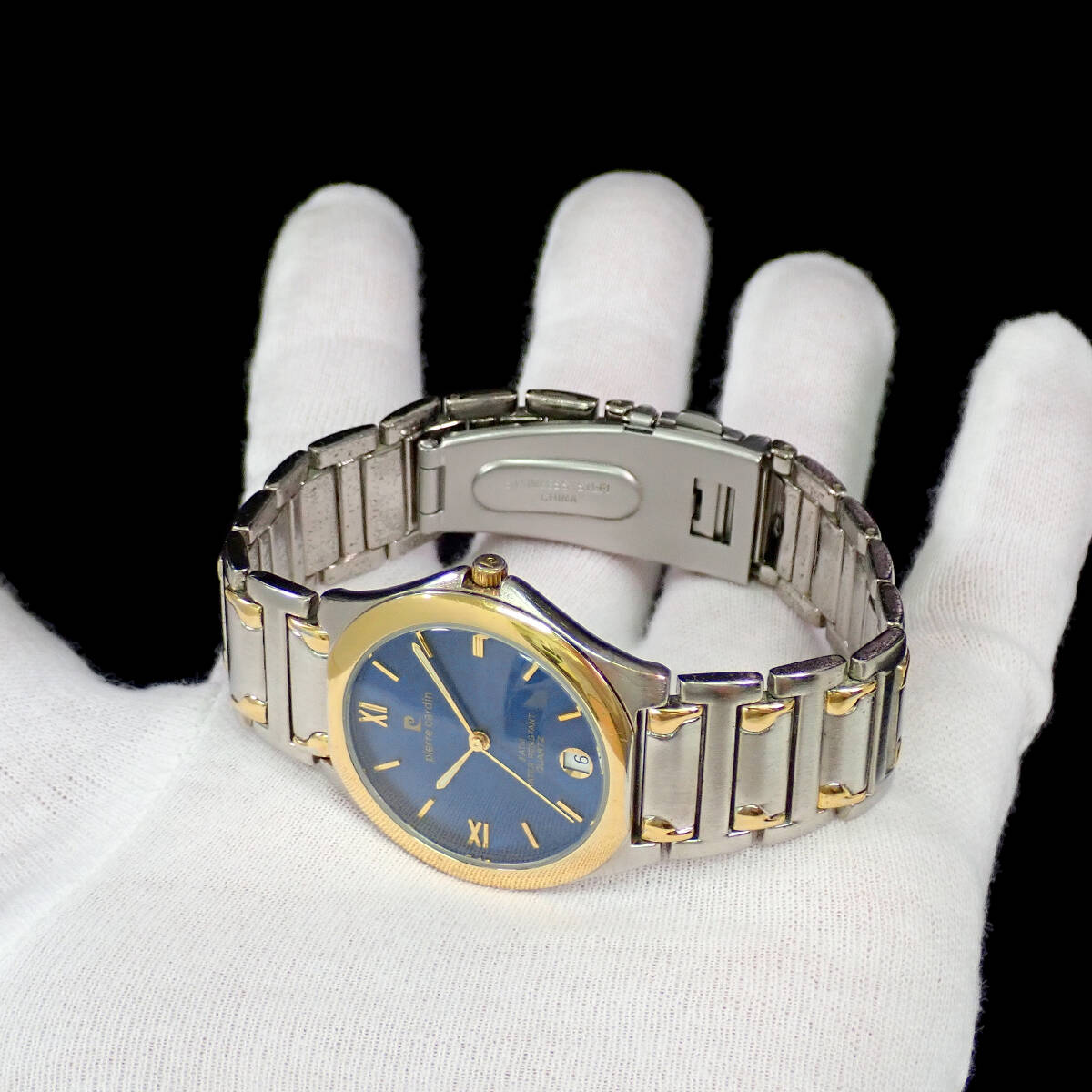 ピエール・カルダン デイト ペア ブルースチール文字盤 点検動作品 pierre cardin_画像3
