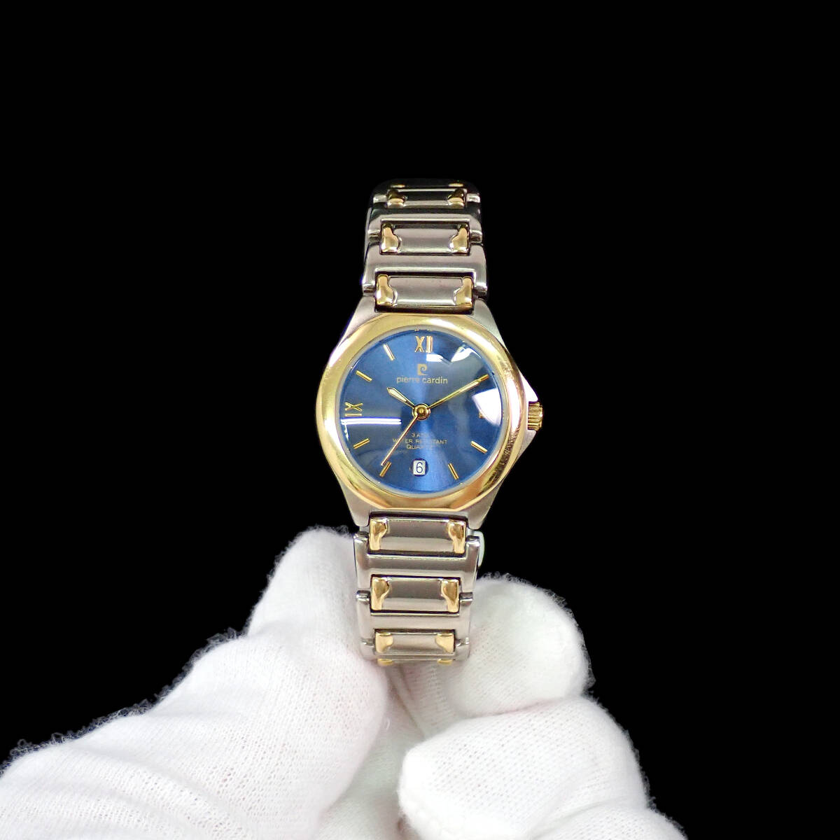 ピエール・カルダン デイト ペア ブルースチール文字盤 点検動作品 pierre cardin_画像6