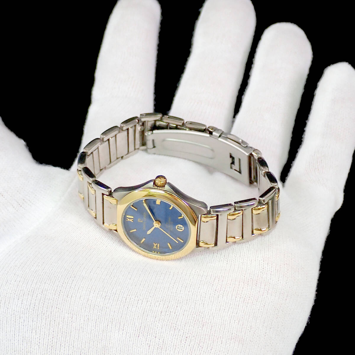 ピエール・カルダン デイト ペア ブルースチール文字盤 点検動作品 pierre cardin_画像7