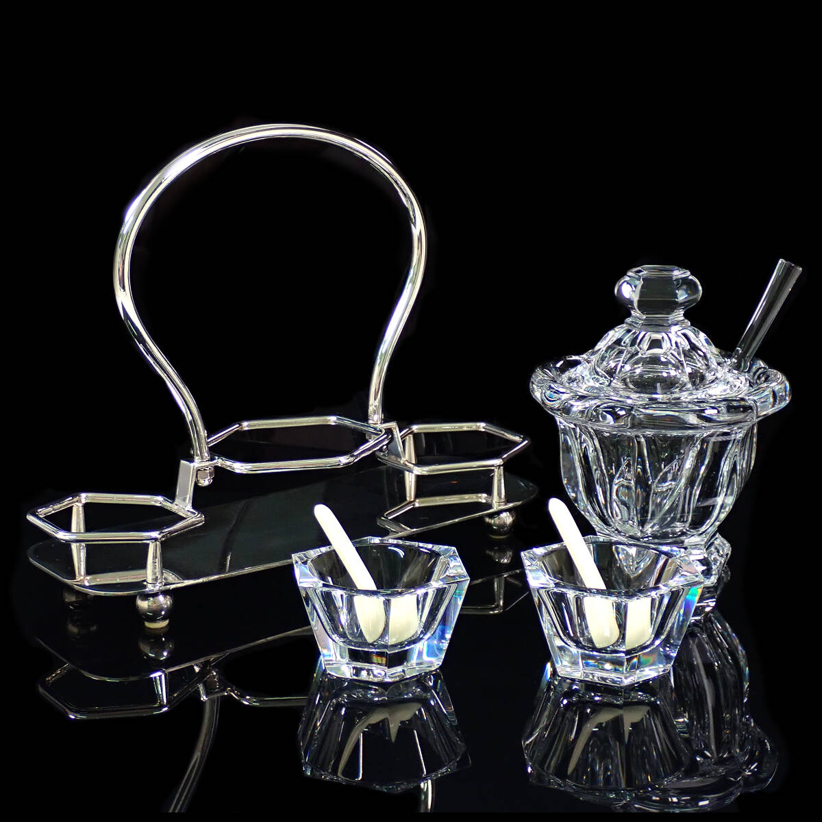 1980's Baccarat MISSOURI MUSTARD POT RACK SET 高16cm バカラ ミズーリ マスタードポット ラックセット_画像2