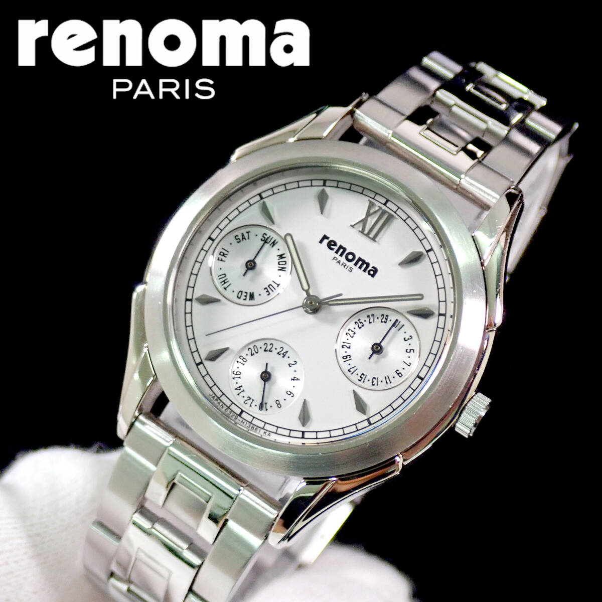 レノマ デイデイト ステンレス／ホワイト文字盤 点検動作品 renoma 6329-H13861 _画像1