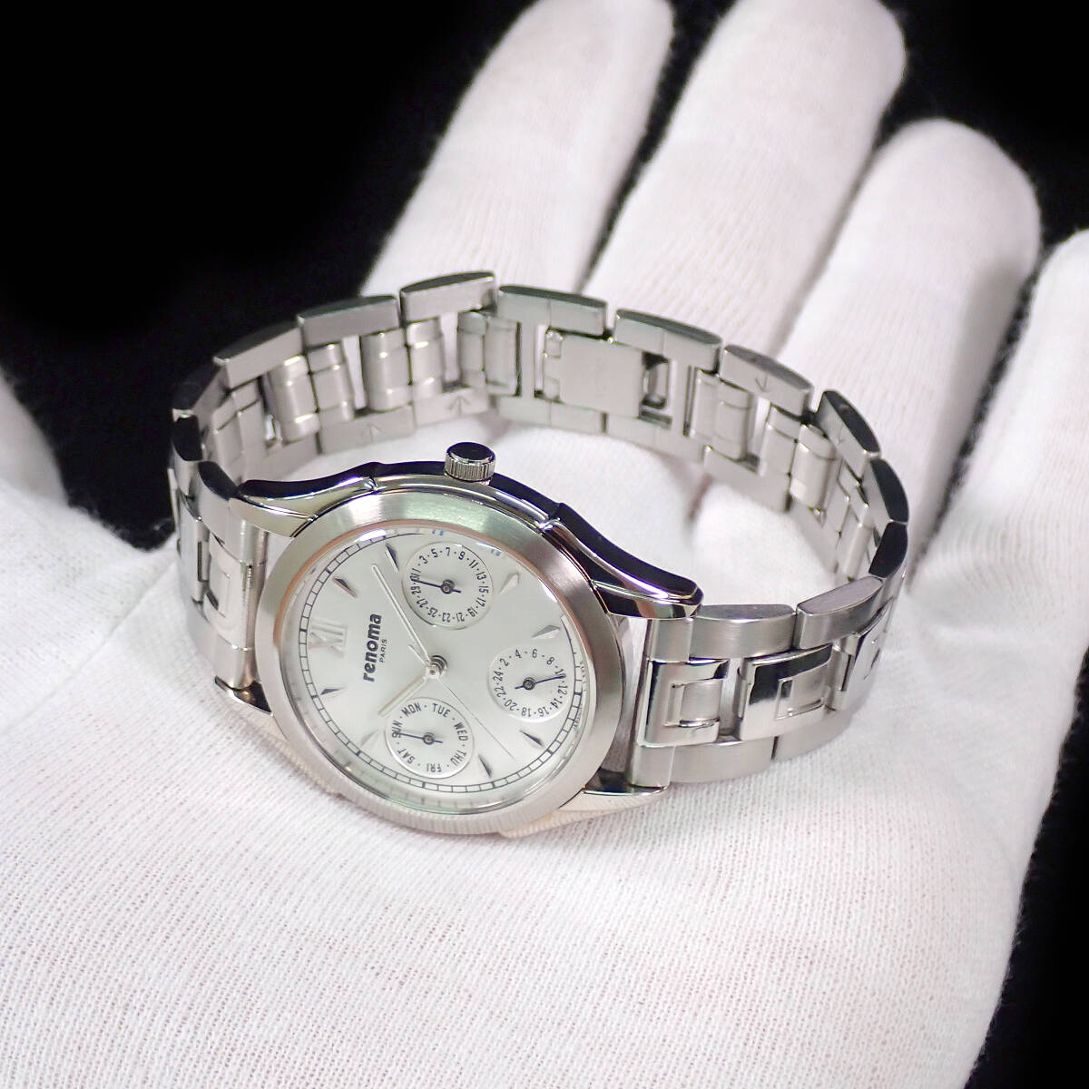 レノマ デイデイト ステンレス／ホワイト文字盤 点検動作品 renoma 6329-H13861 _画像3