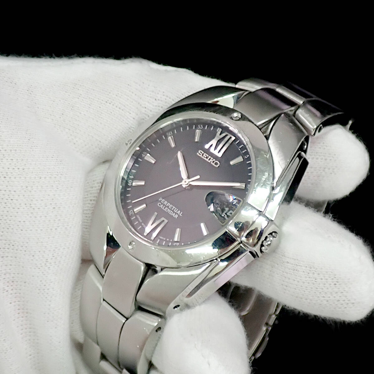 セイコー パーペチュアルカレンダー デイト 8F32-0010 ブルー文字盤 点検動作品 SEIKO Perpetual Calendar_画像8