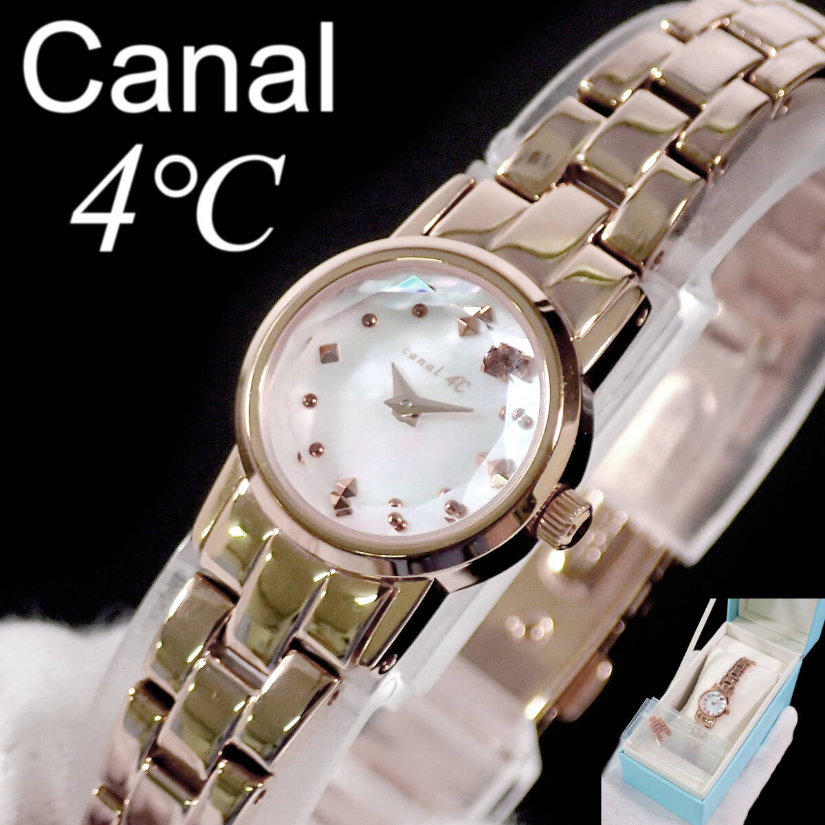 カナル 4℃ バースデーウォッチ 1月(ガーネット)誕生石 シェル文字盤 Canal 4℃ 151845114001 点検動作品 _画像1