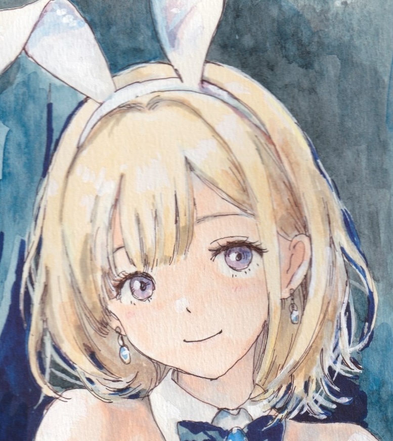  рука .. оригинал иллюстрации костюм кролика Blond юката прекрасный девушка A4 постер акварель 