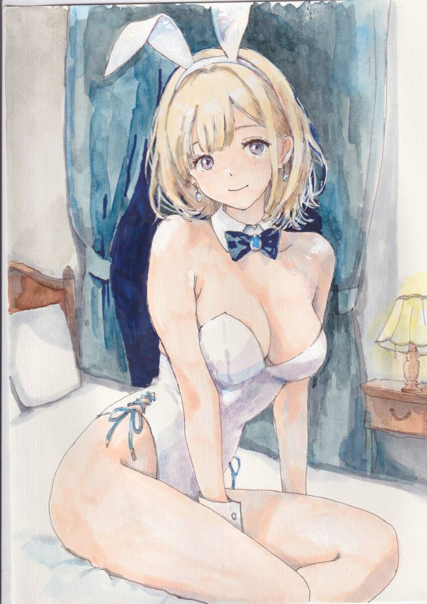  рука .. оригинал иллюстрации костюм кролика Blond юката прекрасный девушка A4 постер акварель 