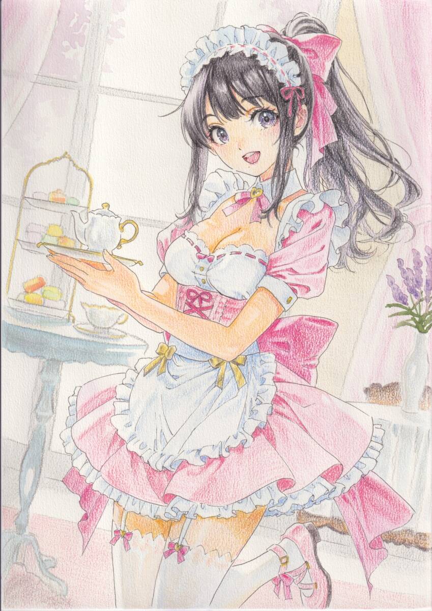  рука .. оригинал иллюстрации meido розовый прекрасный девушка A4 постер цветные карандаши 