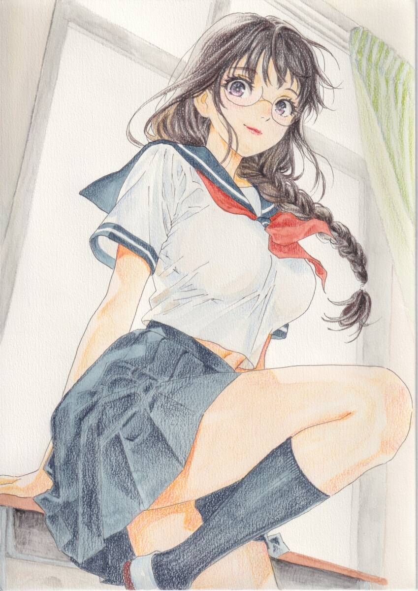  рука .. оригинал иллюстрации очки чёрный . распорка прекрасный девушка A4 постер цветные карандаши 