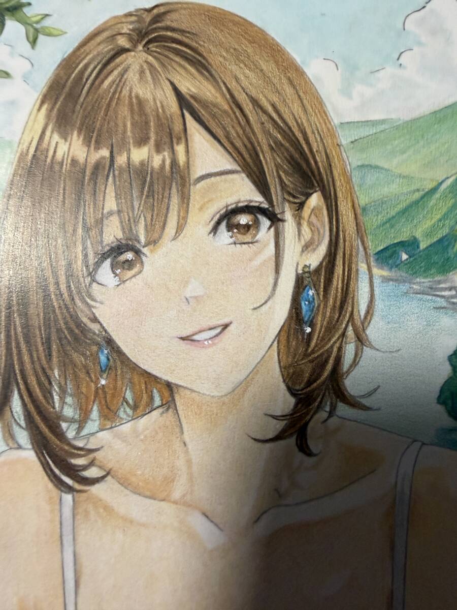 рука .. оригинал иллюстрации Short cut чай . платье прекрасный девушка A4 постер цветные карандаши